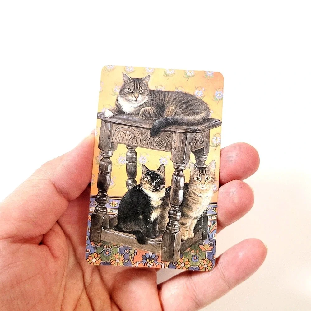 VTG 90s Lesley Ivory Cats Card Bookmark- Gemma Jacobean Stool- 1990 Antioch W217